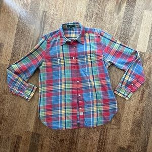 Lauren Jeans Co Flannel Shirt Long Sleeve Womens Large Plaid Multicolor EUC